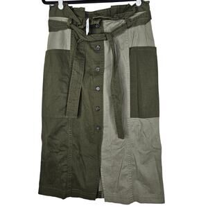 NEW Banana Republic 8 Olive Miliatry Green Colorblock Skirt Belted Button Front